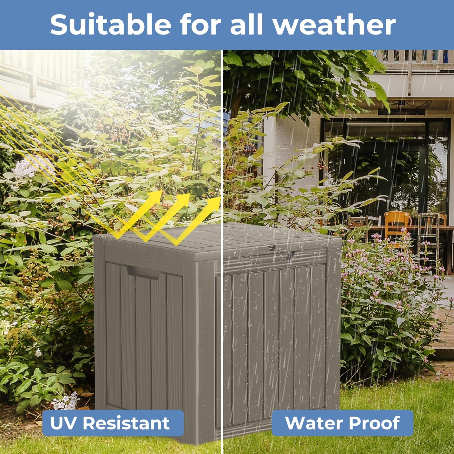 45 Gallon Resin Deck Box, Waterproof Outdoor Storage Bin for Patio, Poolside, and Garden, Lockable & UV-Resistant, Ideal for Small Spaces, Grey