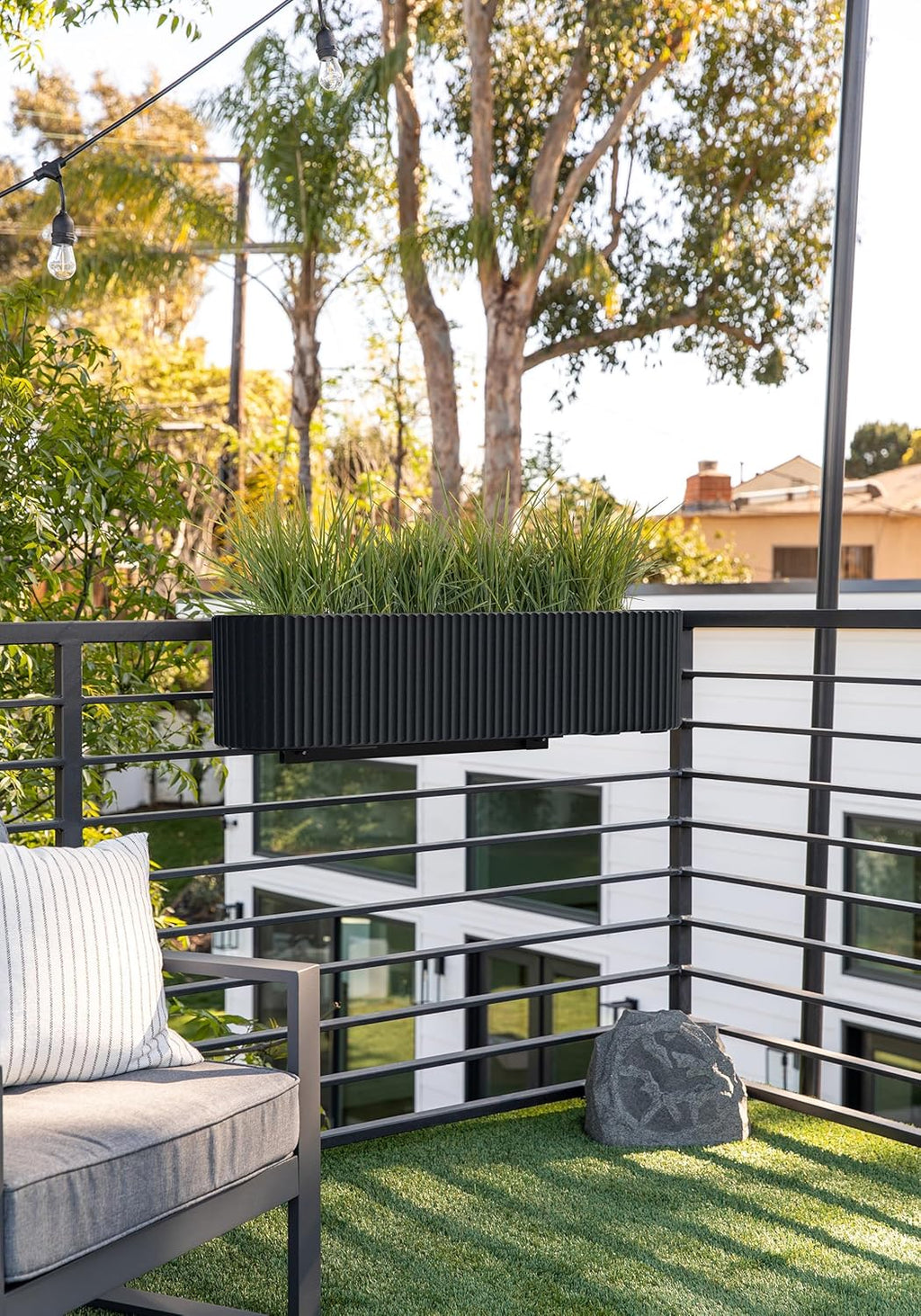 Veradek Demi Series Railing Planter - Hanging Planter Box for Windowsill/Balcony | Plastic-Stone Composite w/Railing Bracket | Modern Décor for Flowers