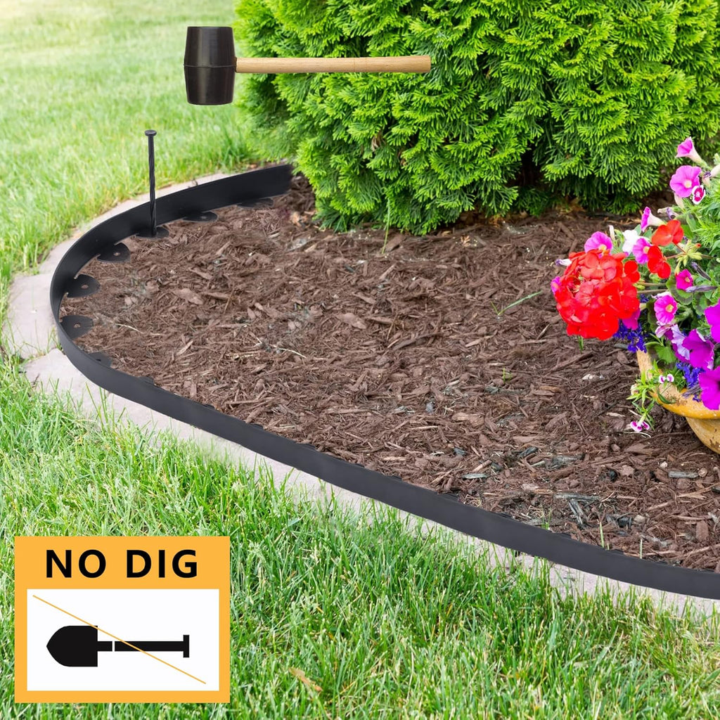 Landscape Edging, 40' 2" Tall Garden Edging with Scissors, Lawn Edging with 36 Garden Spikes and 2 Connectors, Heavy Duty PP&PE Material Edging for Landscaping, Garden, Lawn, Black