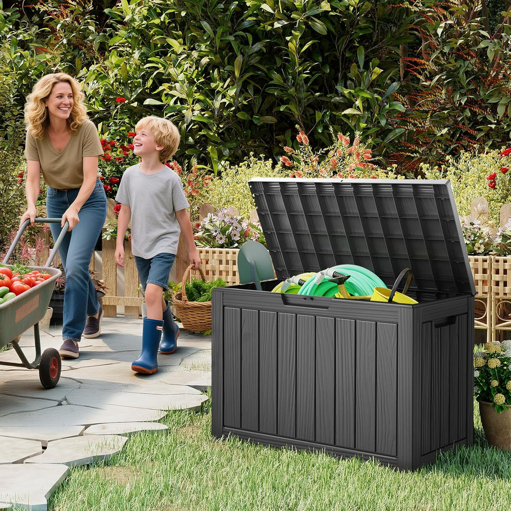 Outdoor Storage Box, 50 Gallon Waterproof Resin Deck Box, Storage Bin for Package Delivery, Patio Furniture Cushion, Garden Tools, Pool Accessories, Weatherproof and UV Resistant
