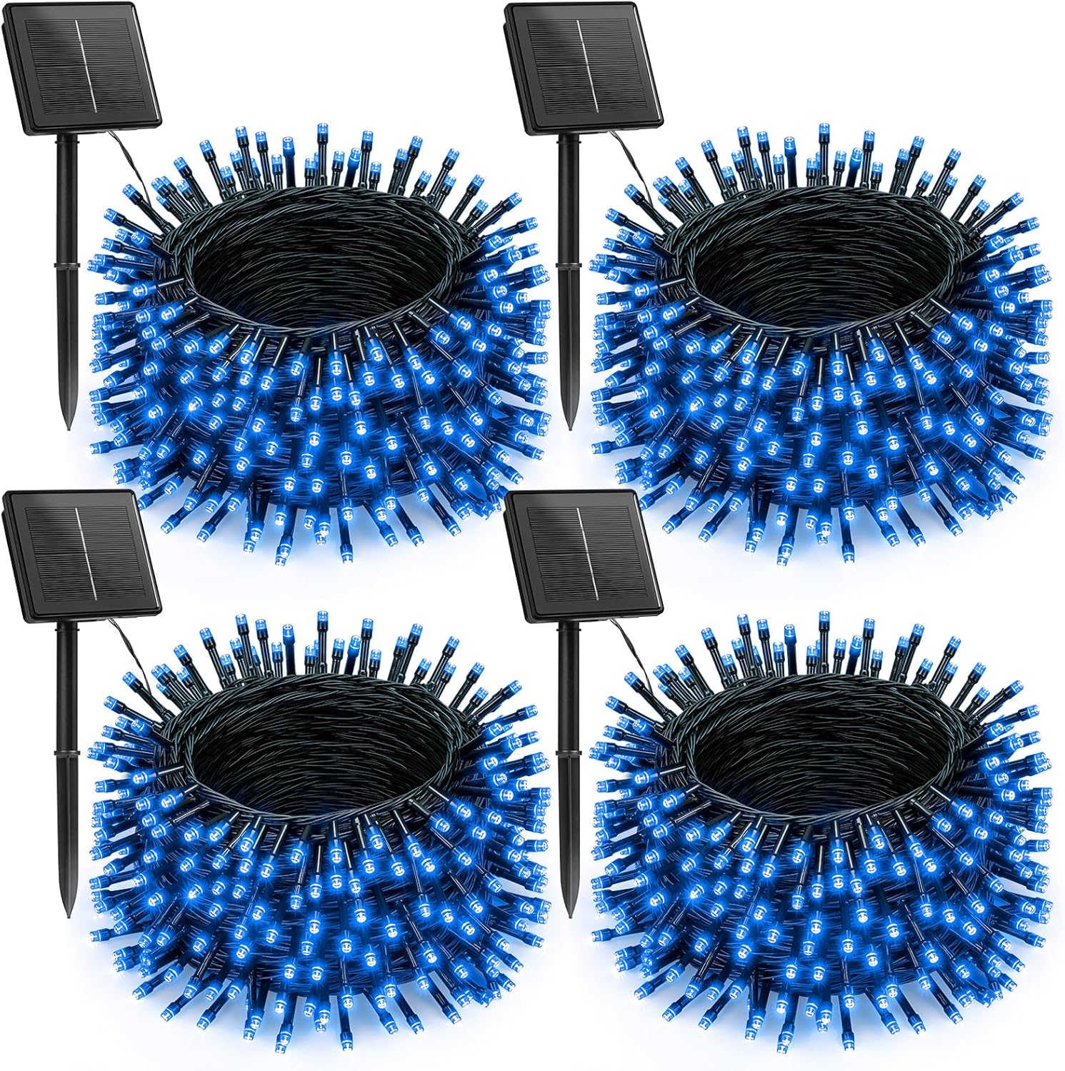 Brightown 4 Pack Solar Christmas Lights Outdoor, Total 184FT 480 LED Solar String Lights Outdoor Waterproof Green Wire with 8 Modes, Solar Fairy Light for Garden Yard Patio Party Decors, Blue