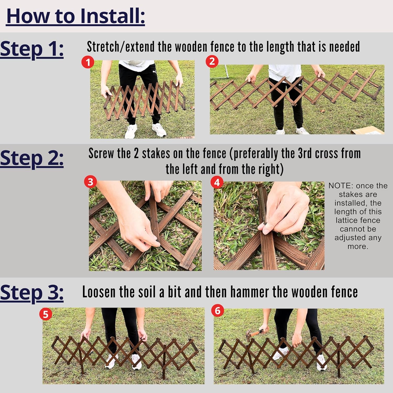 ShopLaLa Garden Fence- 4 Pack, Total 24ft (L) Wooden Lattice Flower Edging for Yard Lawn Landscape Patio Outdoor Decor, Expandable Plant Garden Trellis, Animal Barrier Fence No Dig Panel for Small Dog