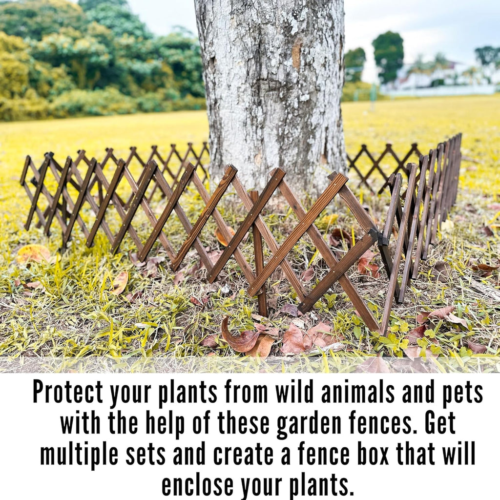 ShopLaLa Garden Fence- 2 Pack, Total 12ft (L) Wooden Lattice Flower Edging for Yard Lawn Landscape Patio Outdoor Decor, Expandable Plant Garden Trellis, Animal Barrier Fence No Dig Panel for Small Dog