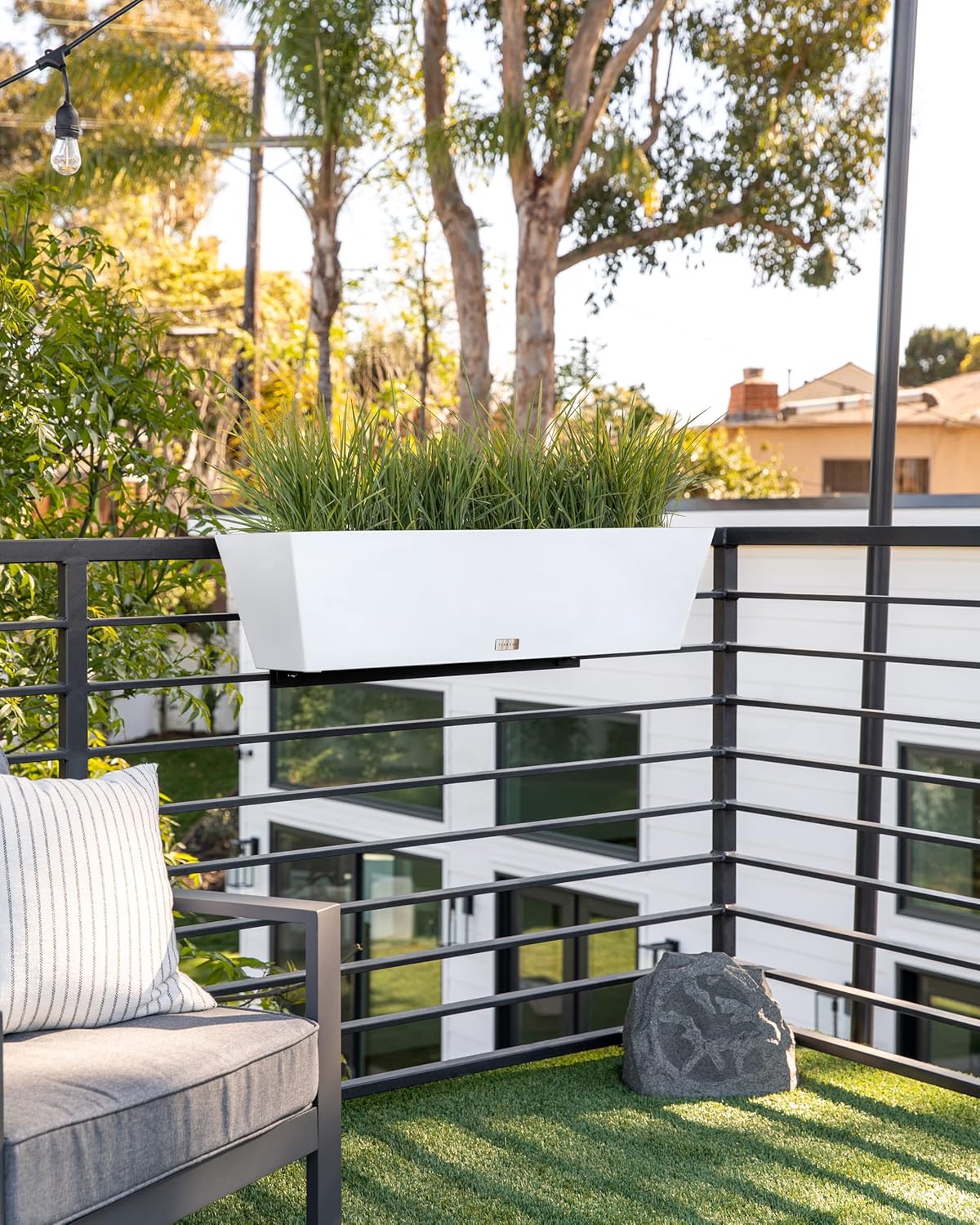 Veradek Pure Series Railing Planter - Plastic Hanging Planter for Outdoor Balcony/Fence | Durable All-Weather Use with Adjustable Brackets | Modern Décor for Flowers, Succulents, Hanging Plants