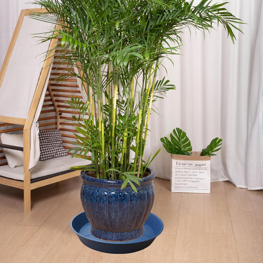 3 Pack of 20 22 inch Plant Saucer (19.2 Inch Base), 3.6" Depth Tray, Large Deep Garden Plastic Flower Planter Plant Trays for Indoors Outdoor Bath Bath (22", Blue)