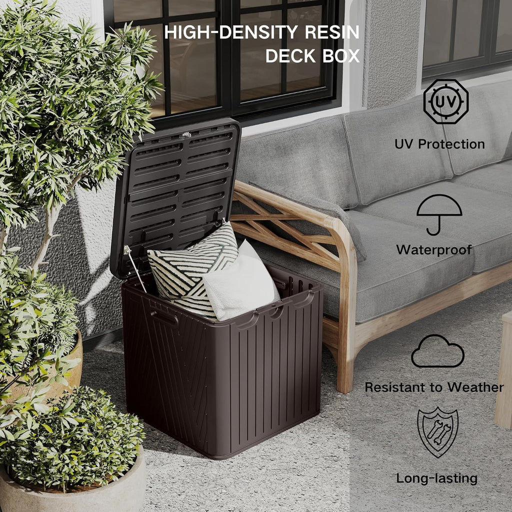 Kingdura 60 Gallon Outdoor Storage Box, Waterproof Resin Deck Box for Indoor and Outdoor Use, Lockable Storage Container for Patio Furniture Cushions Garden Tools (Coffee, 60 Gallon)