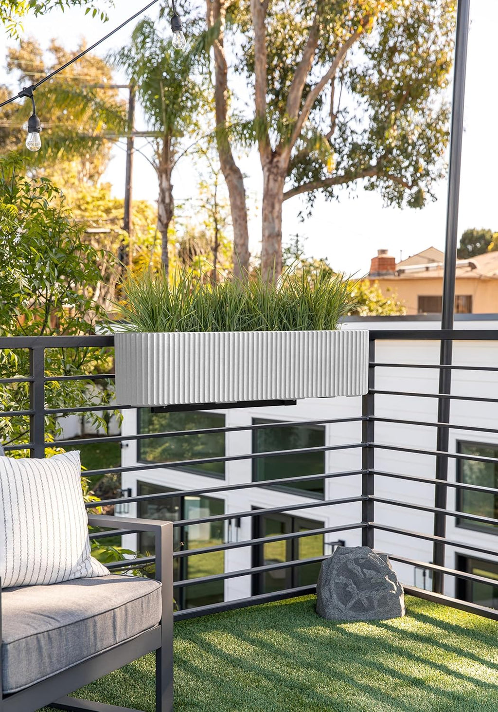 Veradek Demi Series Railing Planter - Hanging Planter Box for Windowsill/Balcony | Plastic-Stone Composite w/Railing Bracket | Modern Décor for Flowers