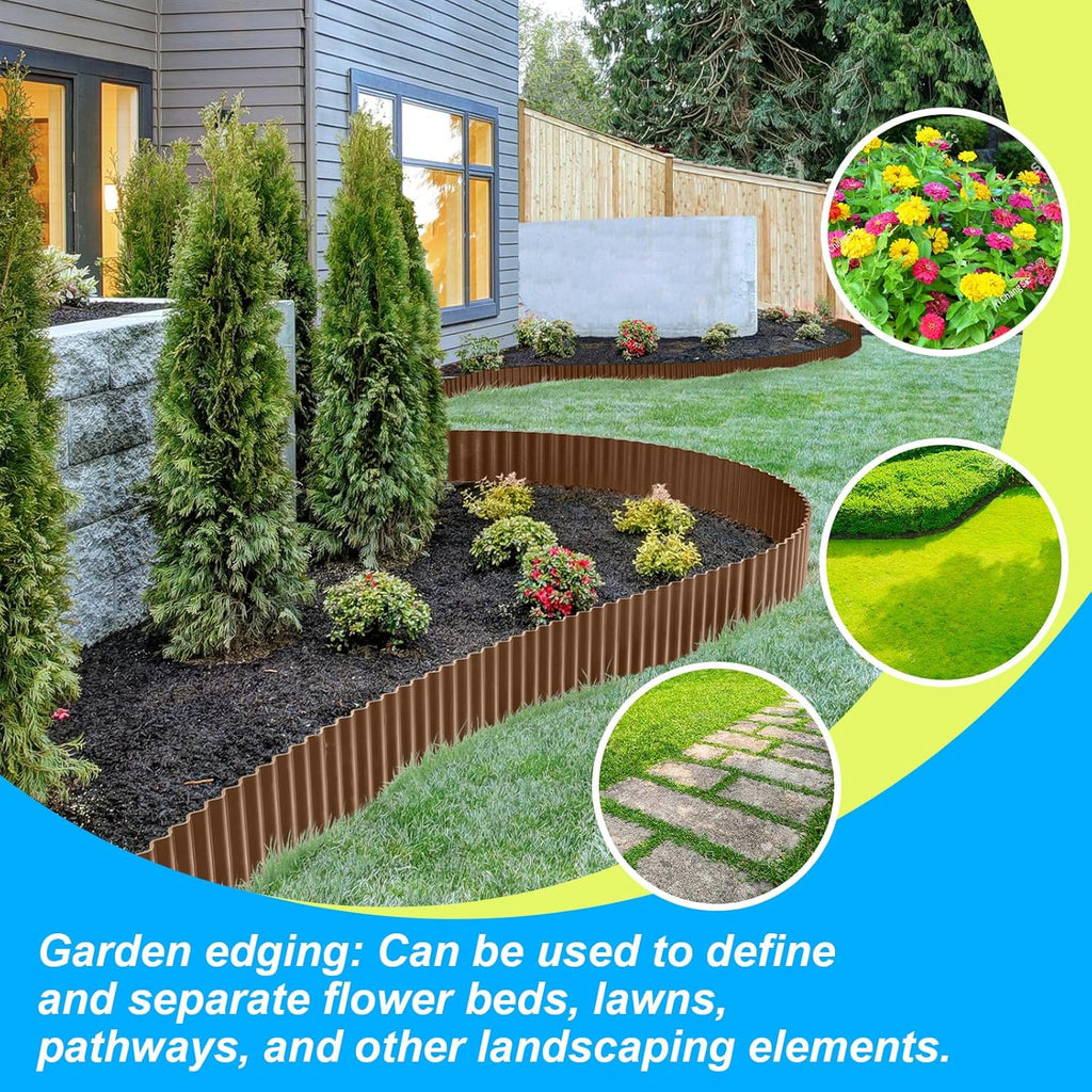 LAVEVE Corrugated Metal Garden Edging 12" x 20Ft, Landscape Edging Border for Lawn, Flower Bed, Garden Fence, Paver Edging (Coffee)