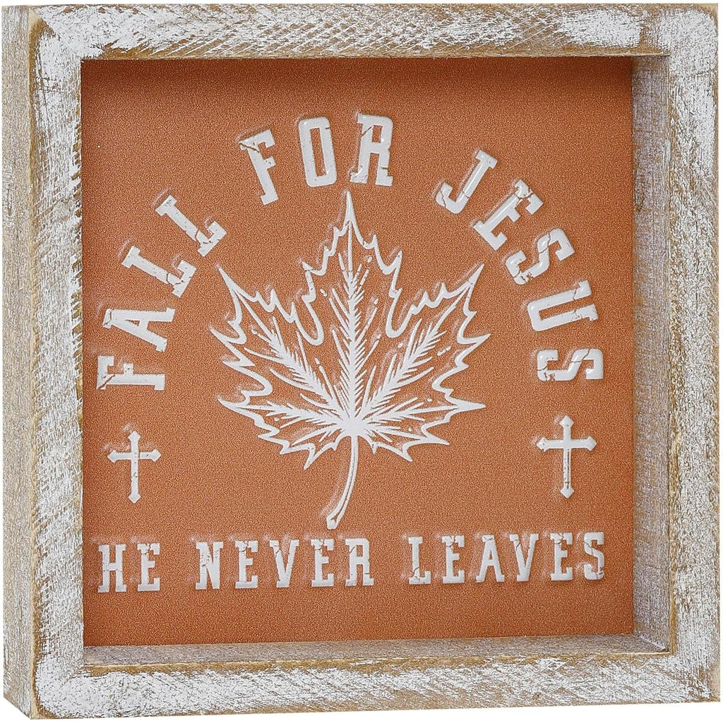 FESTWIND Embossed Orange Fall Leaf Sign, Farmhouse Autumn Decorations, Wooden Fall Tiered Tray Decor for Shelf Cubicle Desk Mantel, Rustic Thanksgiving Table Decor