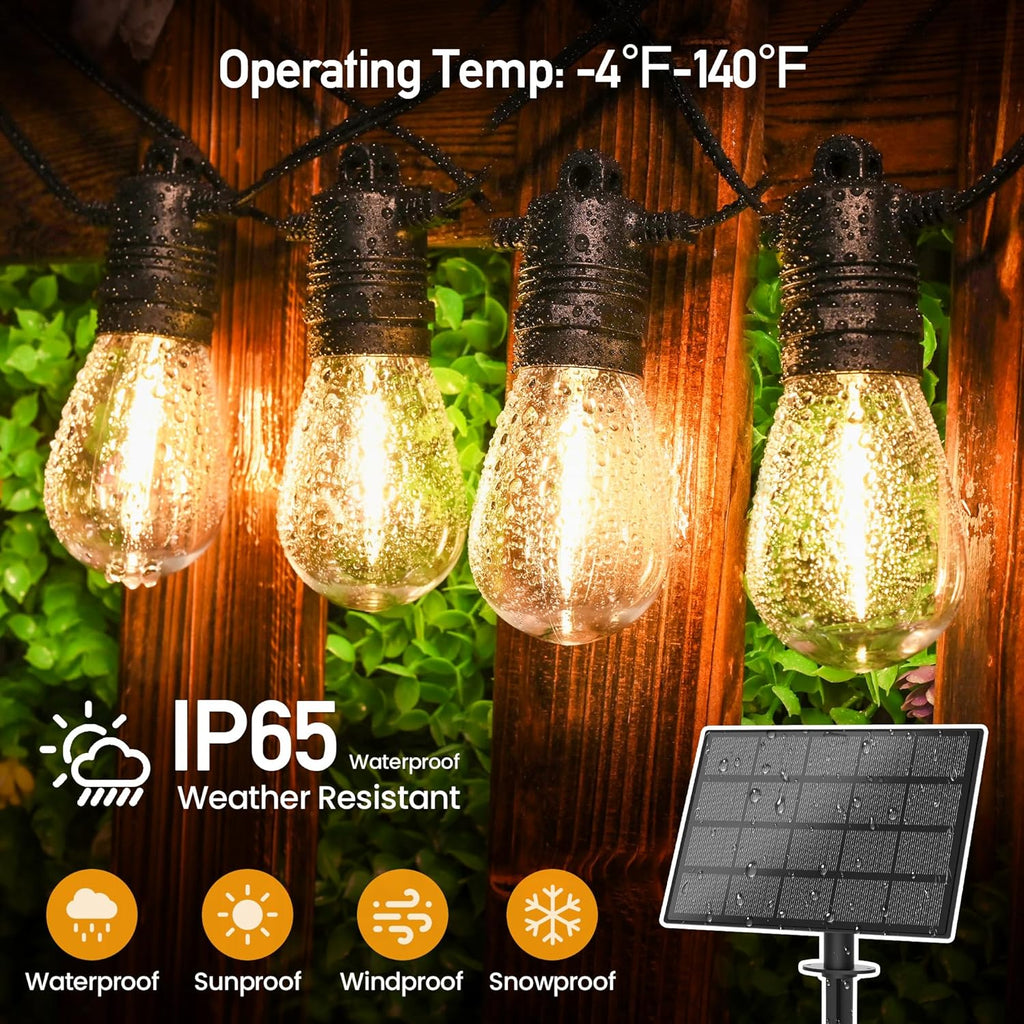 Solar String Lights Outdoor Waterproof 54 FT 16 Sockets 17 LEDs Patio Lighting, USB Charge & Remote Controlled Dimmer Timer, Solar Outdoor Lights for Patio Yard Outside Camping Party 2700K