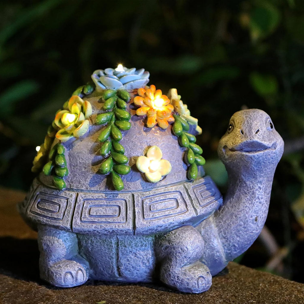 Solar Garden Turtle Decor Outdoor Statue - Turtle with LED Waterproof Sculptures Lights, Cute Pond/Yard Statues Outside Decoration, Home, Lawn, Patio, Resin Animal Ornament, Gardening Gift
