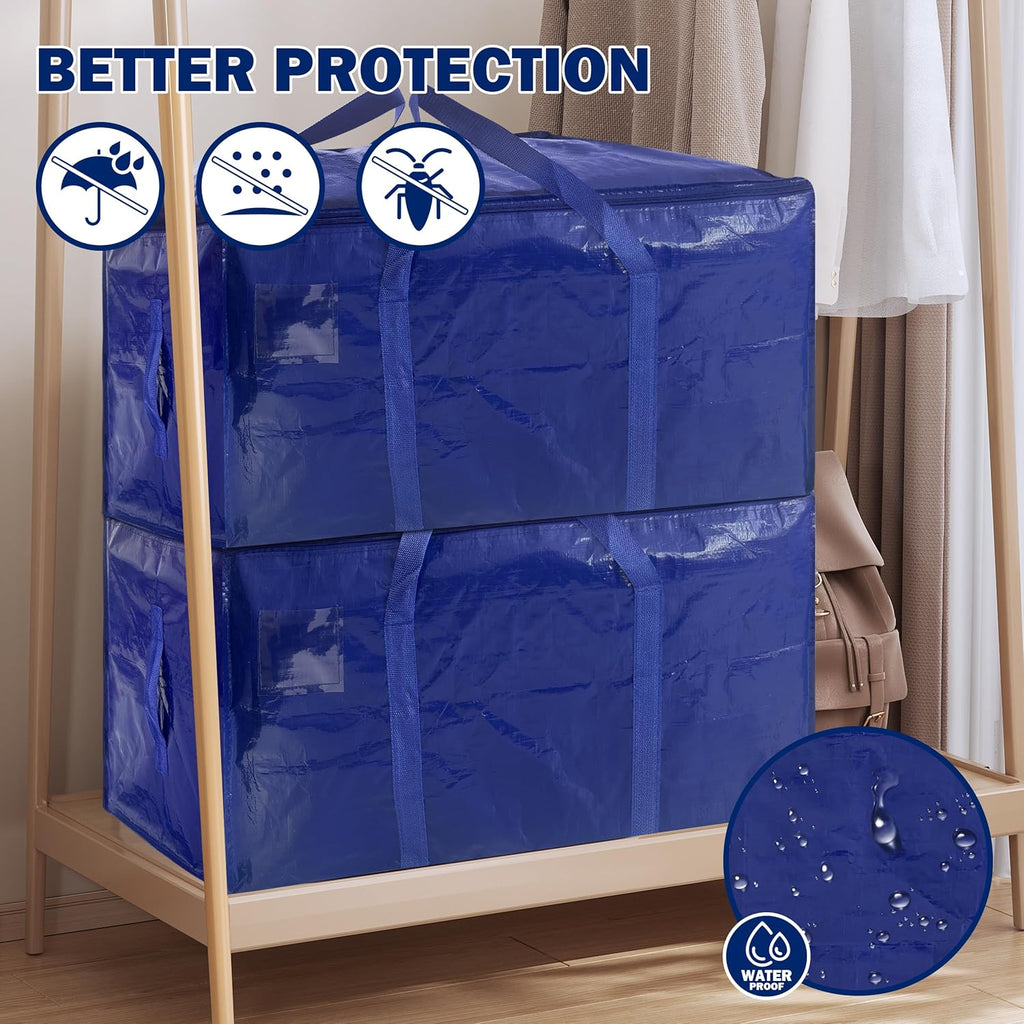 12 Pack Extra Heavy Duty Large Moving Bags with Strong Zipper & Carrying Handles, Sturdy Clothes Storage Bag Totes Bins, Packing Bags Moving Boxes College Moving Supplies, Dark Blue - 40 gal