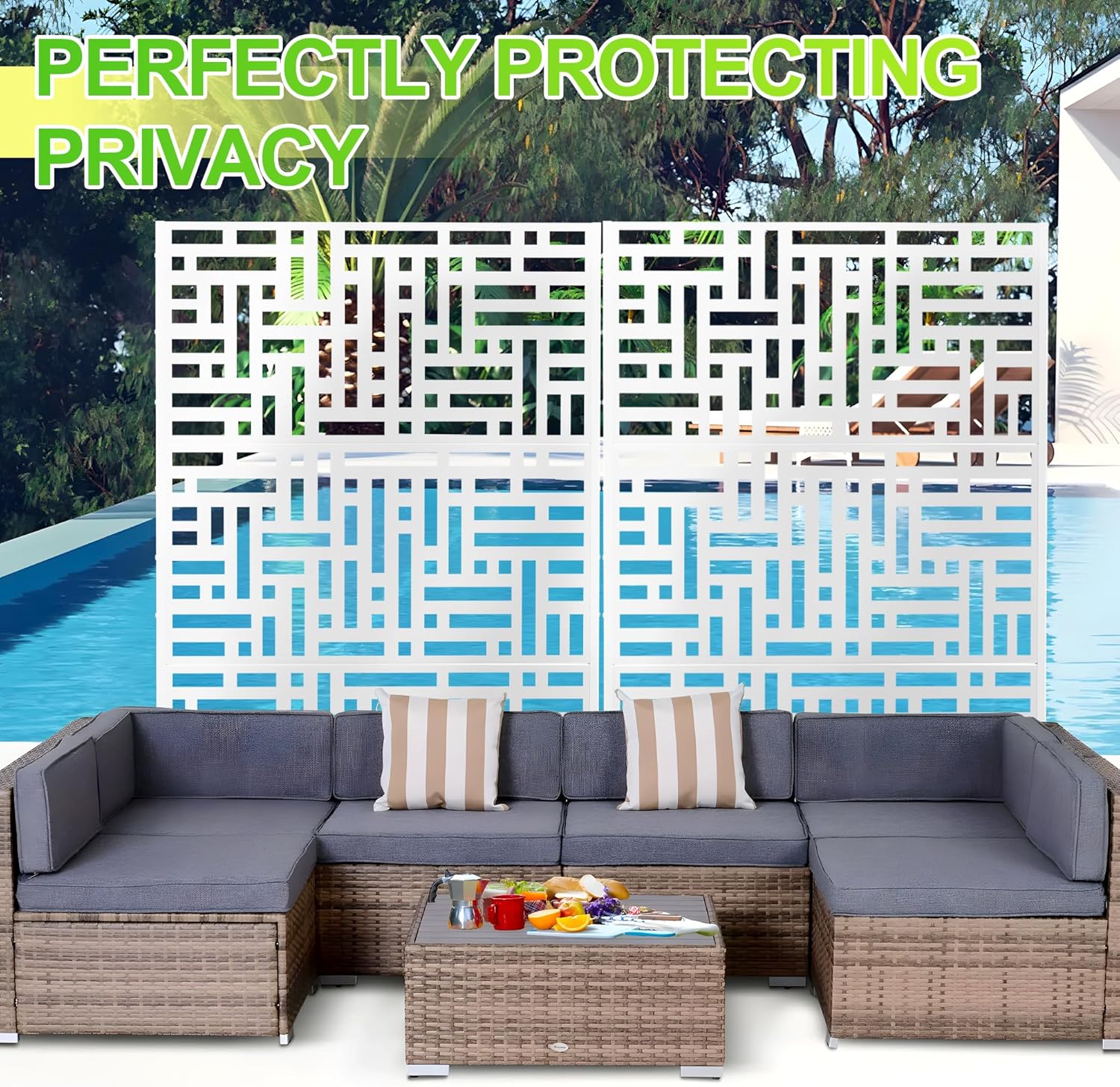 Outdoor Privacy Screen,72" H×47" W Metal Privacy Screen, Freestanding Privacy Fence Panels for Patio