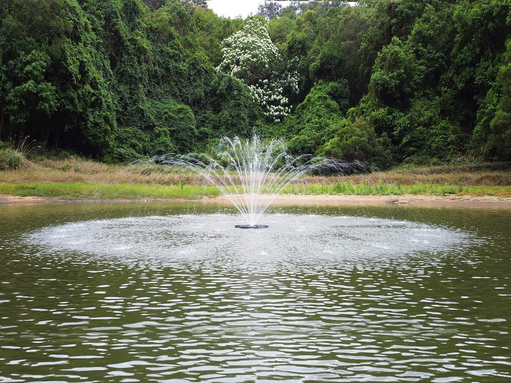 HQUA FS01 120V, 1/2HP, Large Pond Floating Fountain with FSL01 LED RGB Color-Changing Light Sets, 100’ cord, 13000 GPH, Two spray patterns 32'x12' and 18'x6'