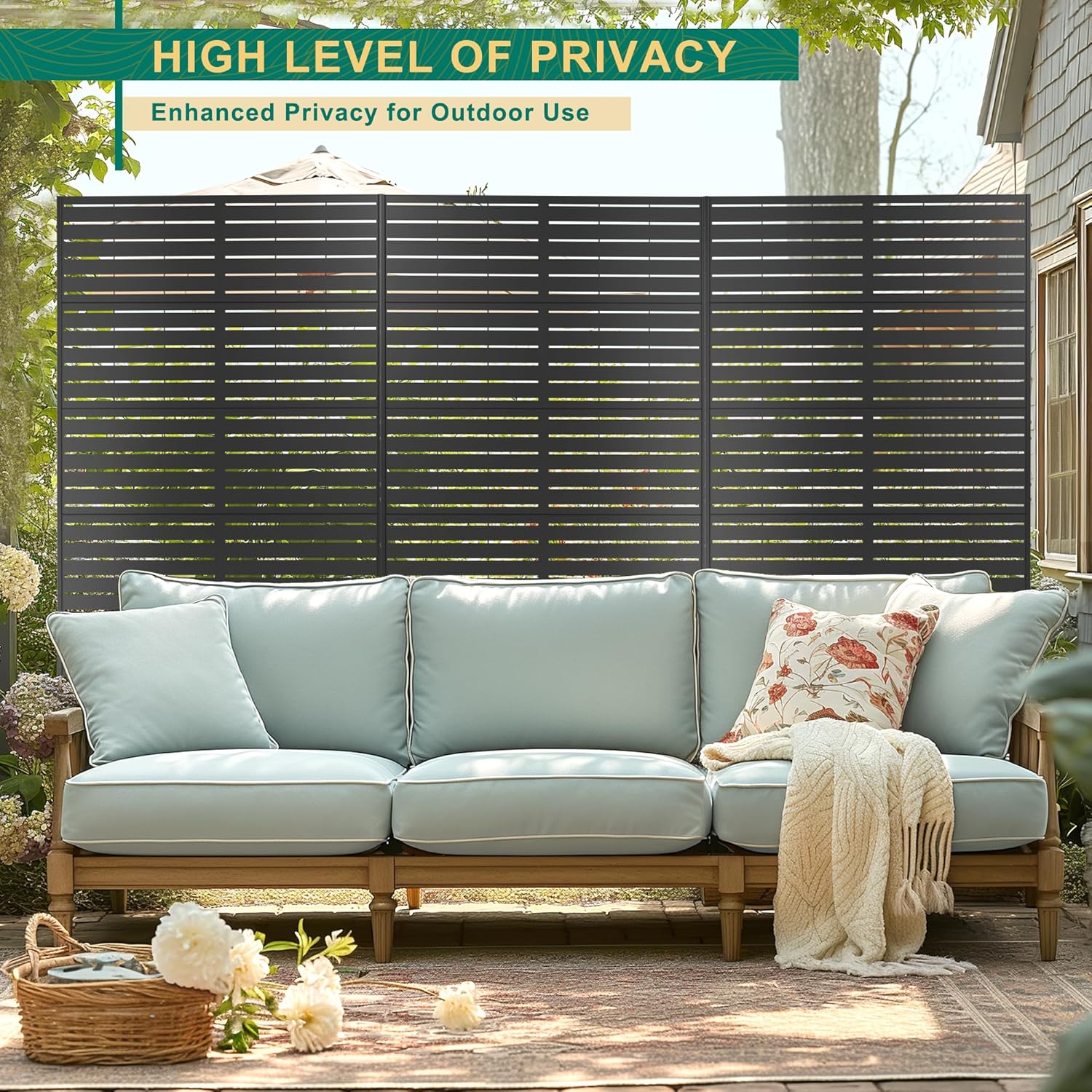 72" H×44" W Metal Privacy Screen Outdoor Privacy Screen Freestanding, Outdoor Privacy Screens and Panels for Patio Lawn Deck, Outdoor Privacy Panels Decorative Privacy Fence(Consists of 5 Panels)