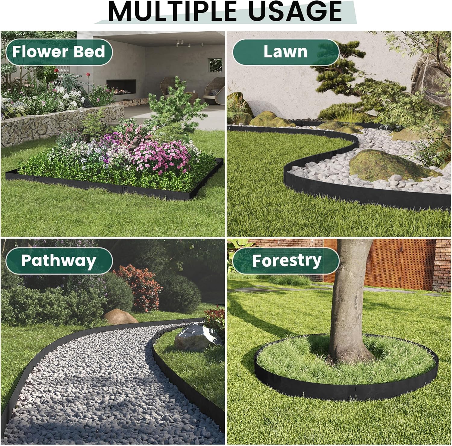 5 Pack Metal Landscape Edging, 42”L x 7”H Black Bendable Steel Lawn Garden Edging Border, No Dig Edging for Landscaping Yard Pathway (16.5 Ft Total)