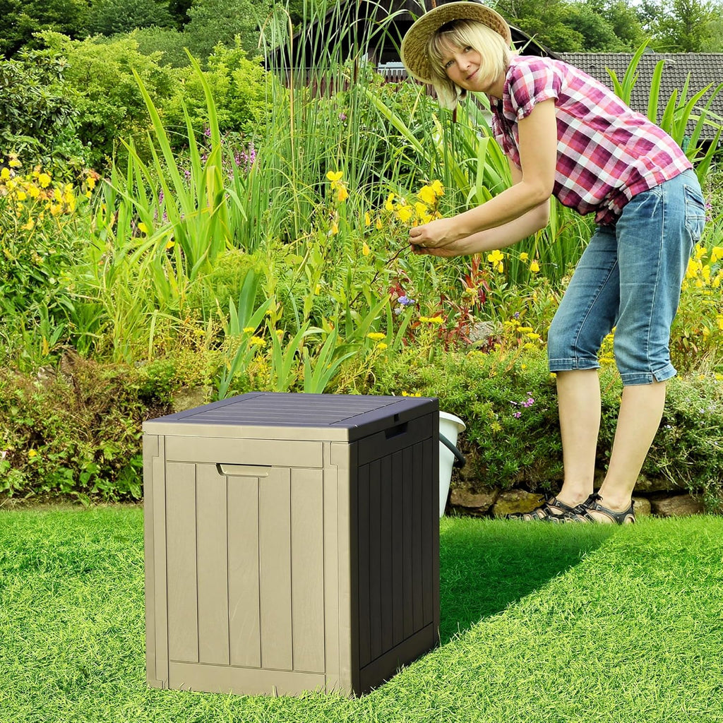 YITAHOME 30 Gallon Deck Box Outdoor Storage Box, Waterproof Resin Package Delivery and Storage Box with Lockable Lid for Patio Furniture Cushions, Pool Accessories, Garden Tools, Brown