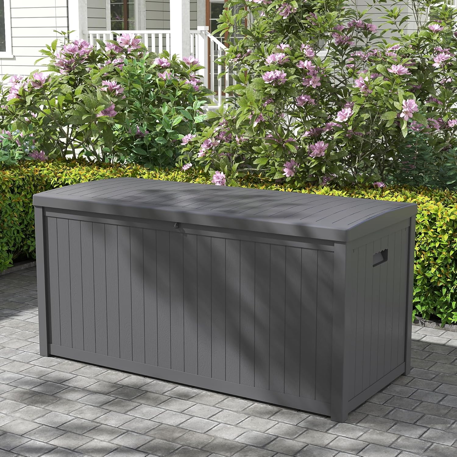120 Gallon Resin Deck Box, Weatherproof Outdoor Storage Box for Patio, Garden, Pool, and Yard, Lockable Waterproof Bin for Tools, Cushions, and Accessories, Grey