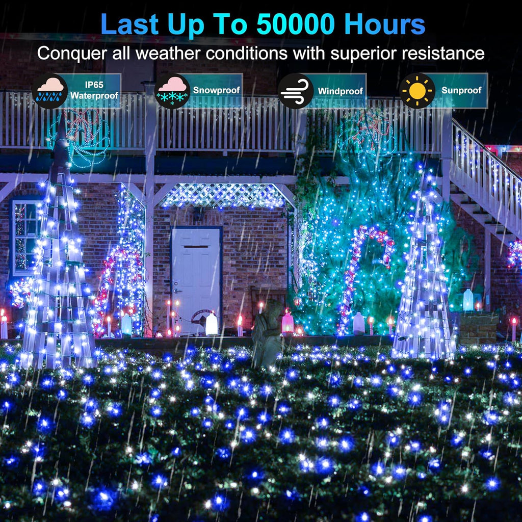 750 LED Christmas Lights Outdoor Use, 246ft 8 Lighting Modes Fairy Lights for Outside, Christmas Tree Lights IP44 Waterproof for Xmas Patio Yard Fence Deck Balcony Garden Decor Blue & Cool White