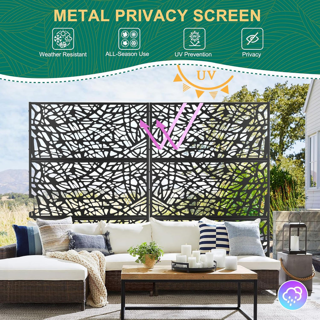72" H×47" W Metal Privacy Screen Outdoor Privacy Screen Freestanding, Outdoor Privacy Screens and Panels for Patio Lawn Deck, Outdoor Privacy Panels Decorative Privacy Fence(Consists of 3 Panels)