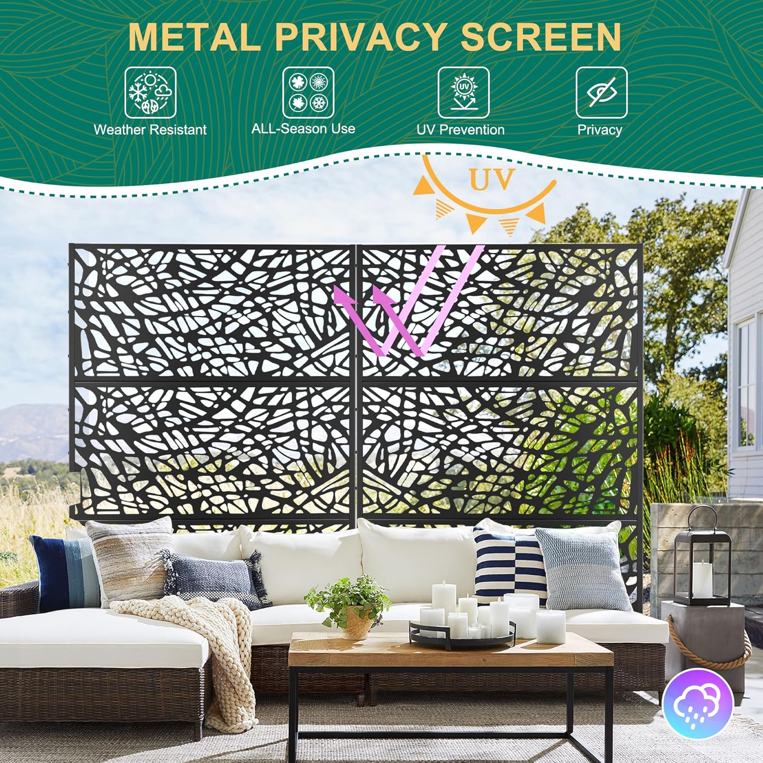 72" H×47" W Metal Privacy Screen Outdoor Privacy Screen Freestanding, Outdoor Privacy Screens and Panels for Patio Lawn Deck, Outdoor Privacy Panels Decorative Privacy Fence(Consists of 3 Panels)