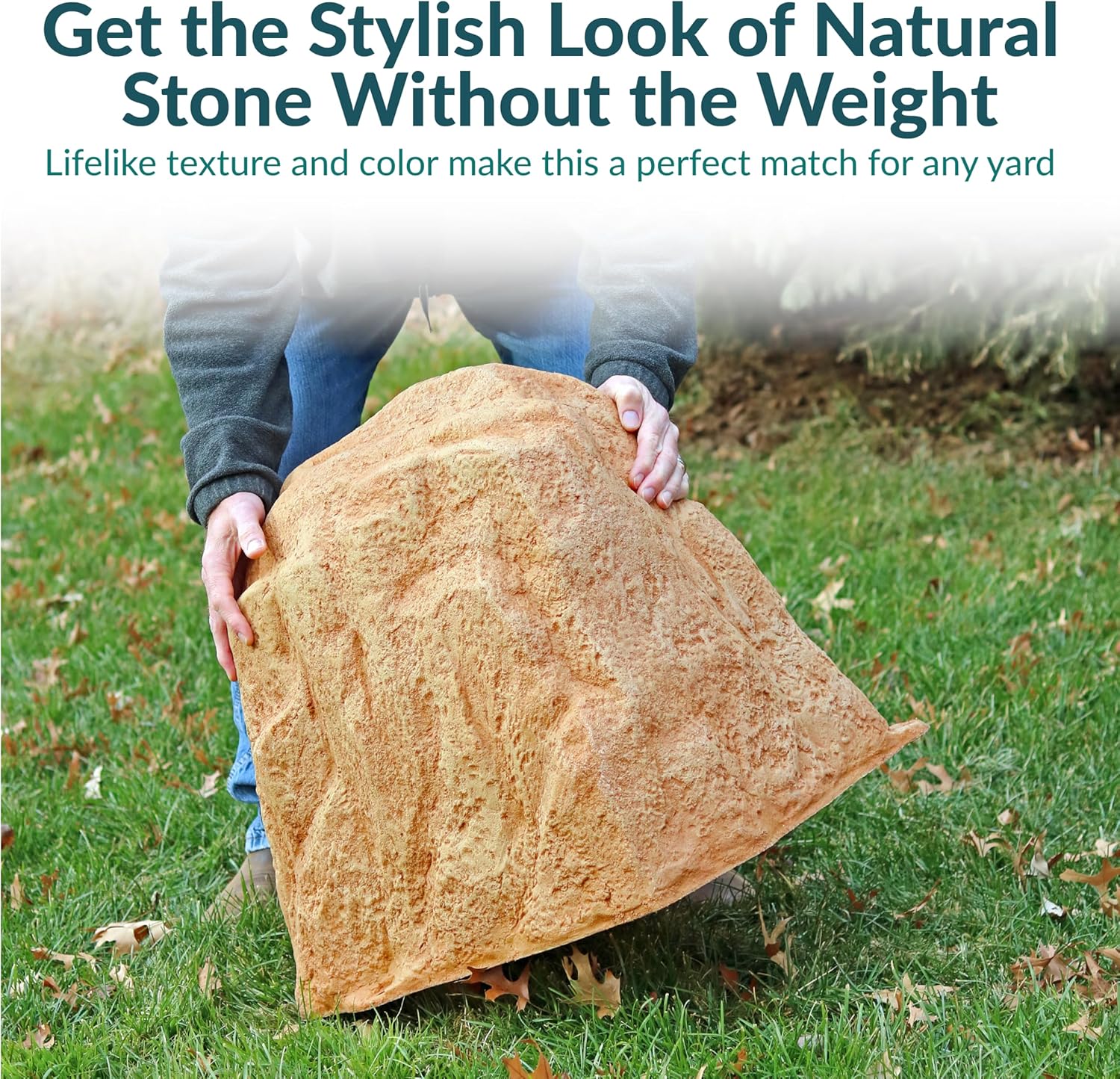 Sunnydaze 21.5” H Polyresin Faux Landscape Rock Cover - Lightweight Fake Rock Well Pump Cover for Outside - Sand