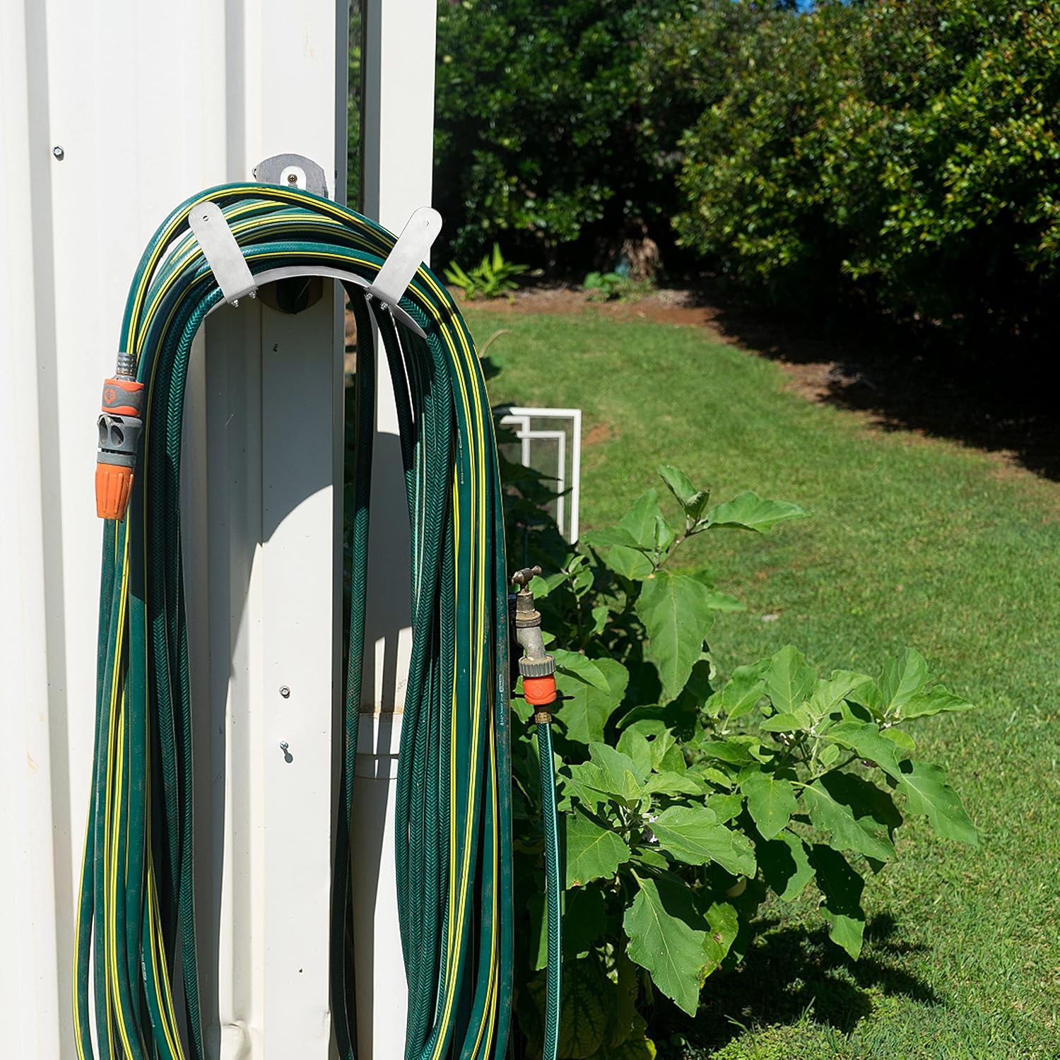 Gardzen Stainless Steel Hose Holder, Wall Mount Garden Hose Bracket Hanger for Outside
