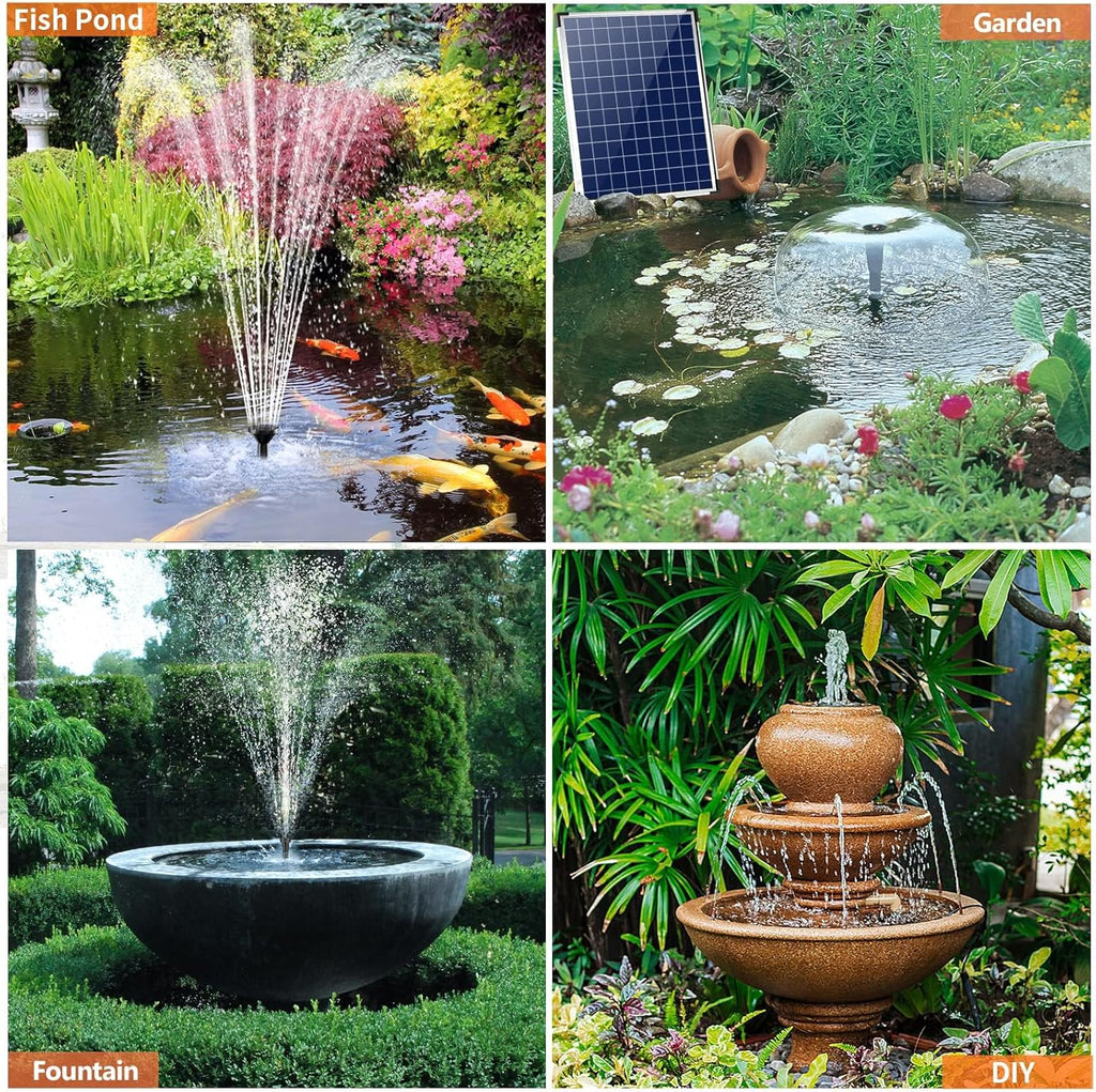 Antfraer 25W Solar Water Pump with 2600mAh Battery Backup, Solar Fountain Pump with Water Flow Adjustable, Submersible Solar Water Fountain Kit with PVC Tubing & 17Ft Long Cord for Fish Pond Waterfall