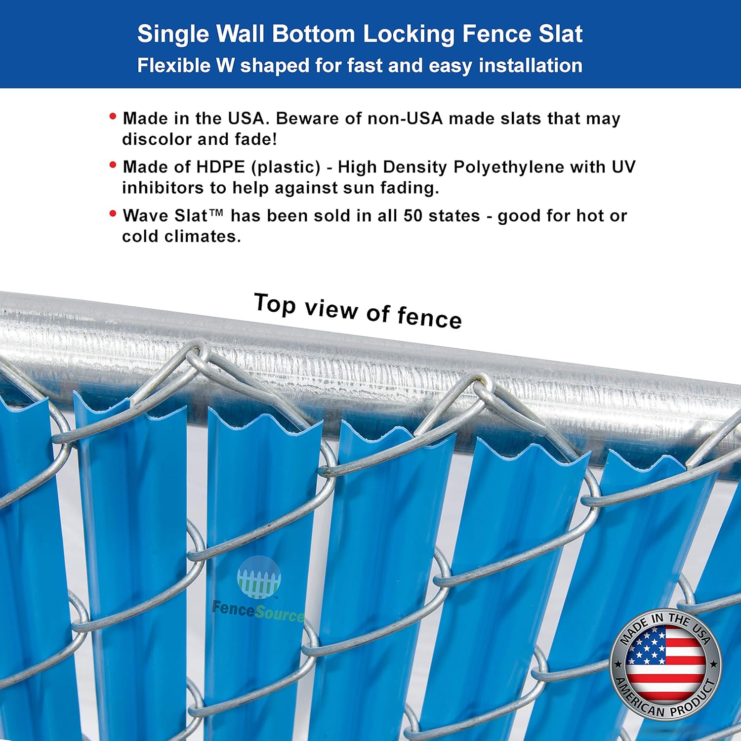 Wave Slat (9 Colors) Single Wall Bottom Locking Privacy Slat for 4', 5', 6', 7' and 8' Chain Link Fence (8 ft, Sky Blue)