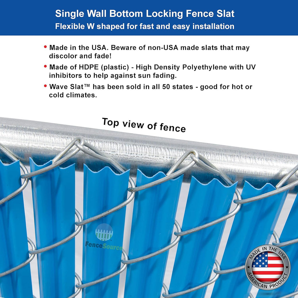 Wave Slat (9 Colors) Single Wall Bottom Locking Privacy Slat for 4', 5', 6', 7' and 8' Chain Link Fence (5 ft, Sky Blue)