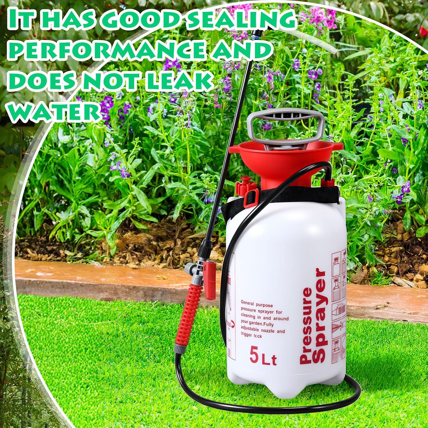 Honeydak 1.3 Gallon 5L Garden Pump Pressure Sprayer Watering Can Device for Watering Hanging Plant Basket Hard to Reach Pump Sprayer for Weeds, Lawn Care & Pesticides (Red)