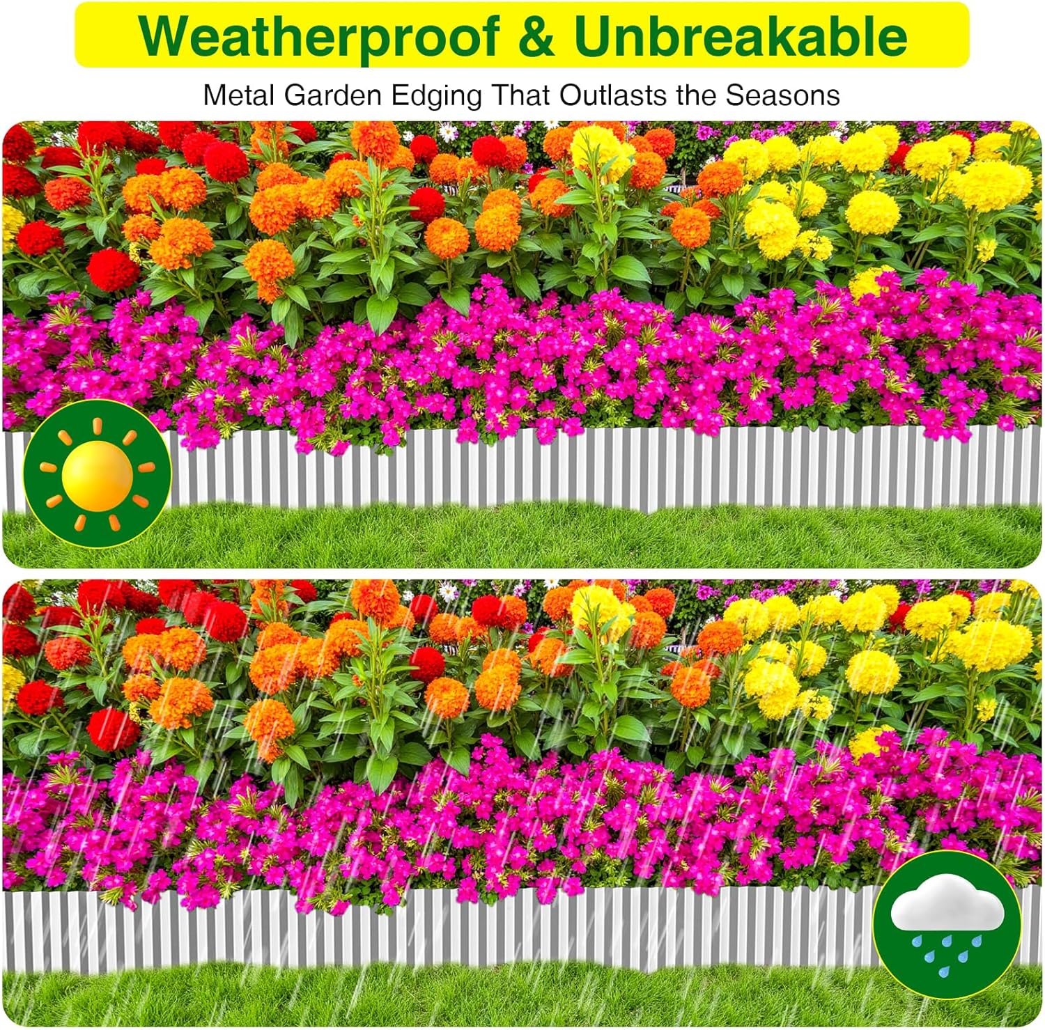 MIXC Corrugated Metal Garden Edging, Landscape Border for Lawn, Flower Bed & Paver (Silver, 8 Inch × 25FT)