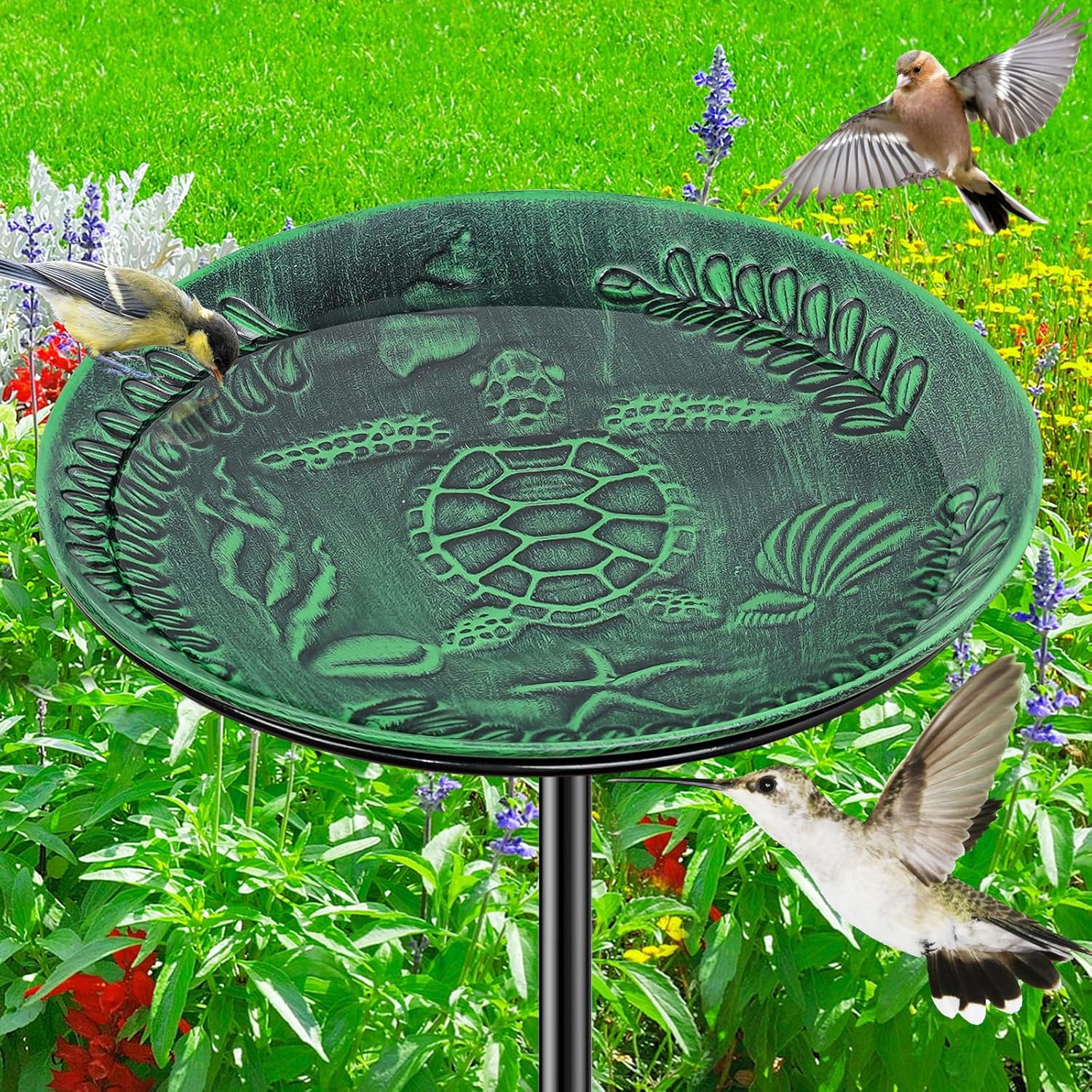 Metal Bird Bath for Outside, Detachable Birdbath & Birdfeeder with Base Stake, Vintage Bird Baths Feeder Bowl for Outdoors Garden Yard Lawn Decor (Vintage Green)