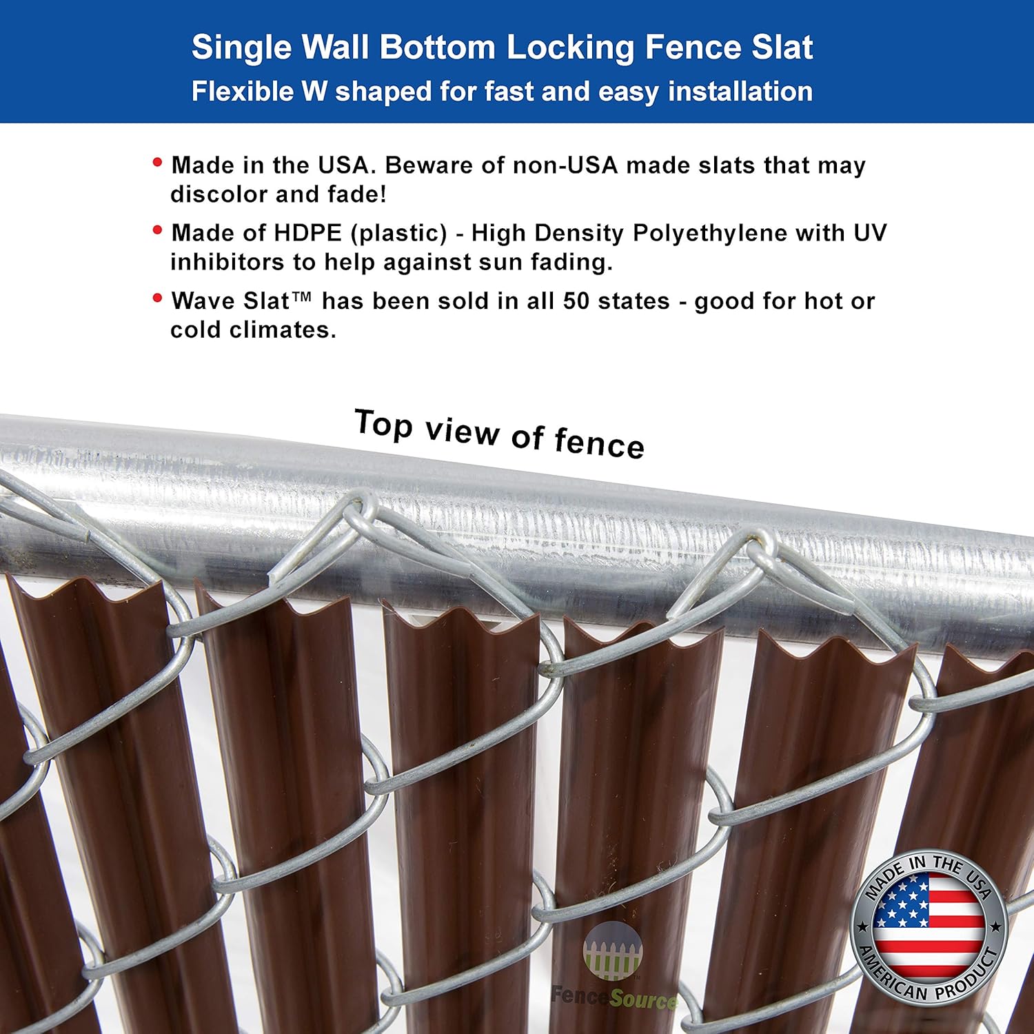 Wave Slat (9 Colors) Single Wall Bottom Locking Privacy Slat for 4', 5', 6', 7' and 8' Chain Link Fence (7 ft, Brown)