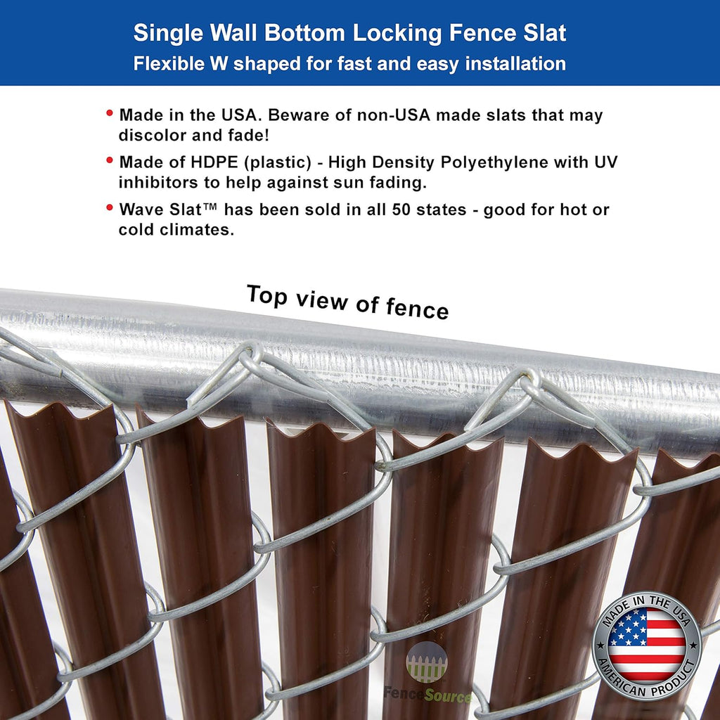 Wave Slat (9 Colors) Single Wall Bottom Locking Privacy Slat for 4', 5', 6', 7' and 8' Chain Link Fence (5 ft, Brown)