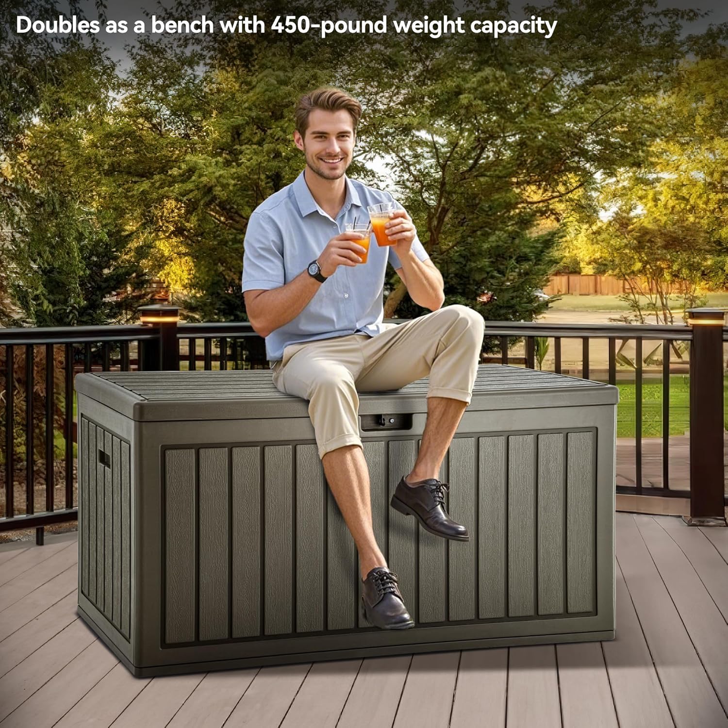 YITAHOME 90 Gallon Double-Wall Deck Box with Side Handles, Outdoor Large Storage for Patio Furniture Cushions, Garden Pool Accessories, Water Resistant & Lockable