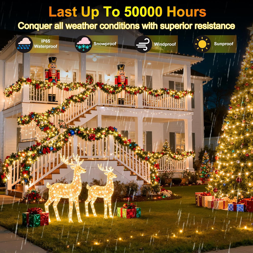 350LED Christmas Lights Indoor Outdoor, 90ft 12 Modes Warm White LED String Lights with Timer Dimmable, Waterproof Tree Lights for Xmas Patio Yard Fence Bedroom Wedding Garden Decor Warm White