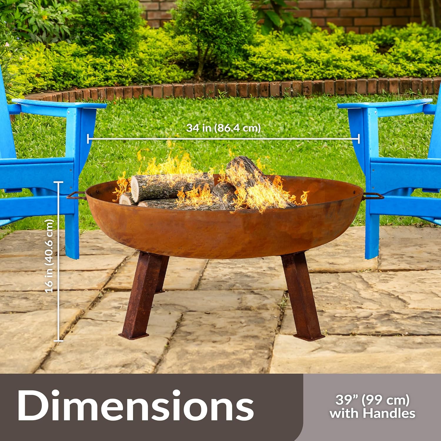 Sunnydaze 34-Inch Cast Iron Heavy-Duty Fire Pit for Outside - Wood-Burning Outdoor Fire Pit Bowl with Handles - Oxidized Finish