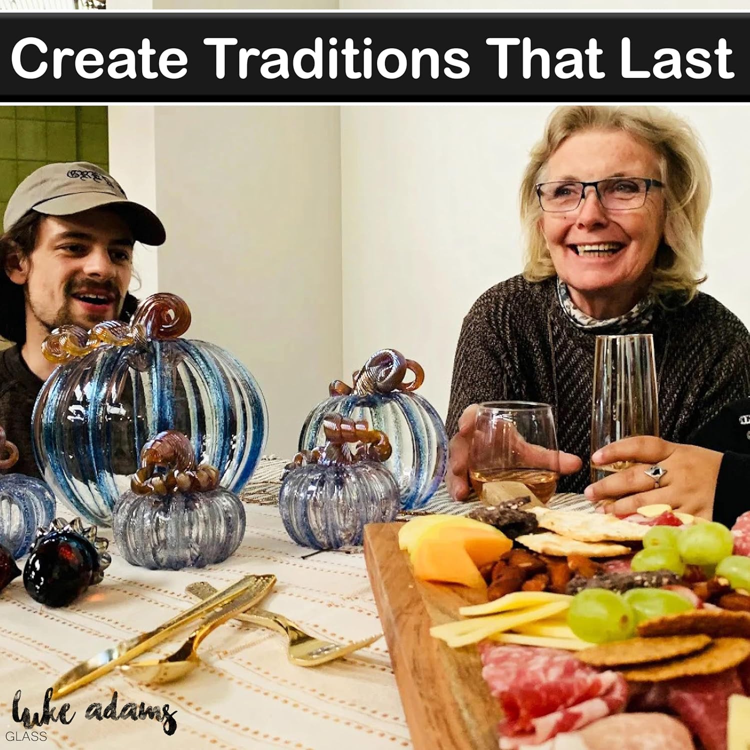 Luke Adams Glass Handmade Glass Pumpkins Handmade Table Top Home Decor (Squat, Halloweenie)