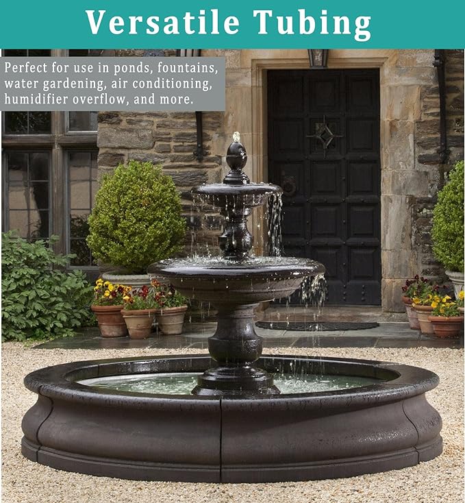 1/2" id - 10ft Black Vinyl Tubing Flexible PVC Tube Hybrid Hose Transfer Water Fuel Gas for Pond Fountain Garden Waterfall, Durable and Safe, with 2 Hose Clamps