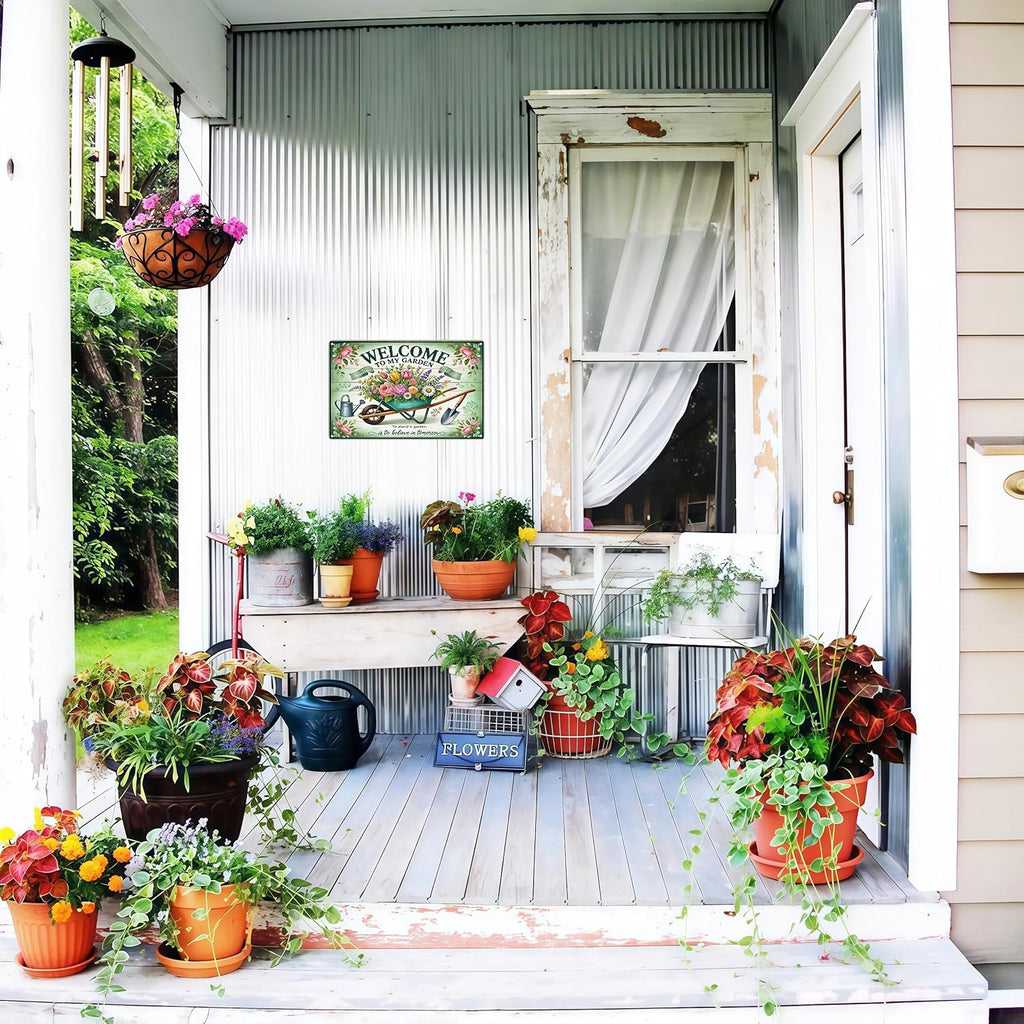 Bestylez Gardening Gifts Vintage Gardening Signs Welcome to My Garden Tin Sign for Home Garden Greenhouse Living Room Bedroom Yard Cottage Outdoor Decor 8X12 Inch (3357)