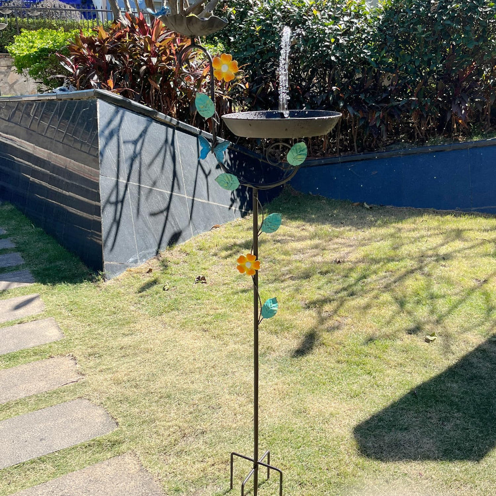 Free Standing Solar Bird Bath, 58" Tall Decorative Birdbath and Feeder Combo, Stake Bird Baths for Outdoors with Solar Fountain, 5 Spikes Floral Accent Birdbaths for Garden Patio Yard Lawn