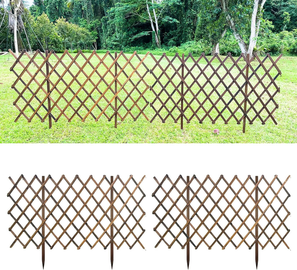 ShopLaLa Garden Fence (2 Pack, Total 12ft (L)) Wooden Lattice Panels for Outside Flower Edging Landscape Patio Outdoor Decor, Expandable Wood Plant Trellis Fences and Gates, Animal Barrier for Dogs