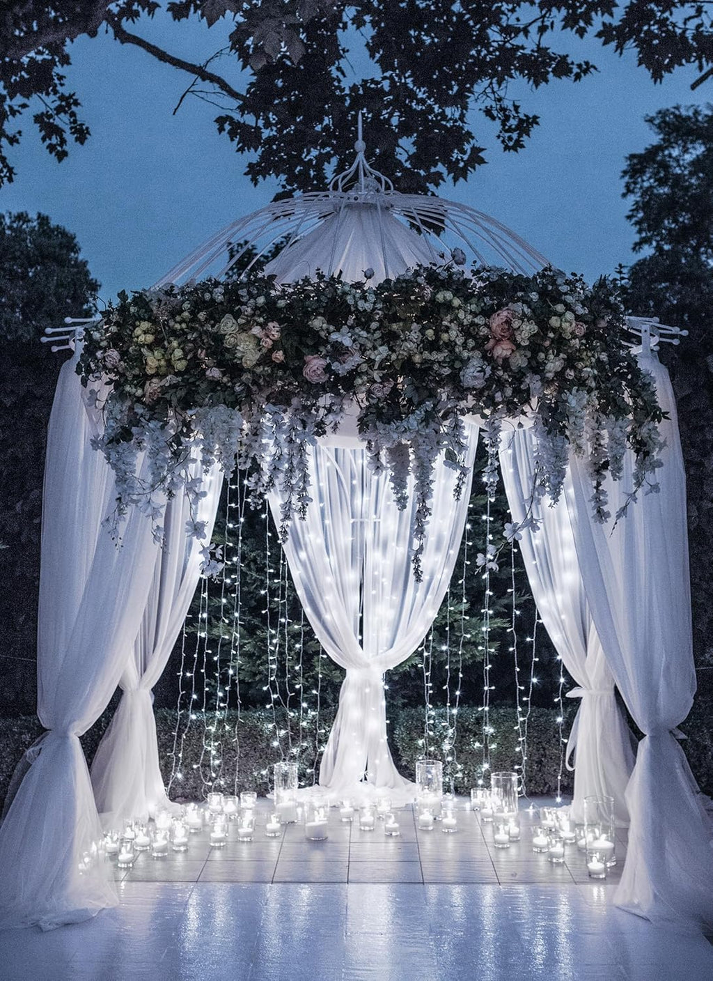 Brightown Solar Lights for Outside, 9.8Ft 120 LED Solar String Lights Outdoor Waterproof, 8 Modes Firecracker Balcony Light for Tree Patio Christmas Party Wedding Decor (Pure White)