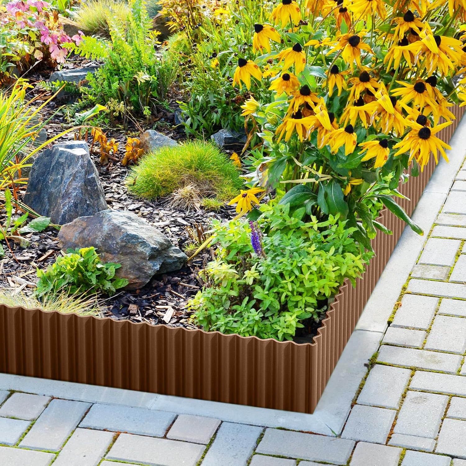 LAVEVE Corrugated Metal Garden Edging 6" x 20Ft, Landscape Edging Border for Lawn, Flower Bed, Garden Fence, Paver Edging (Coffee)
