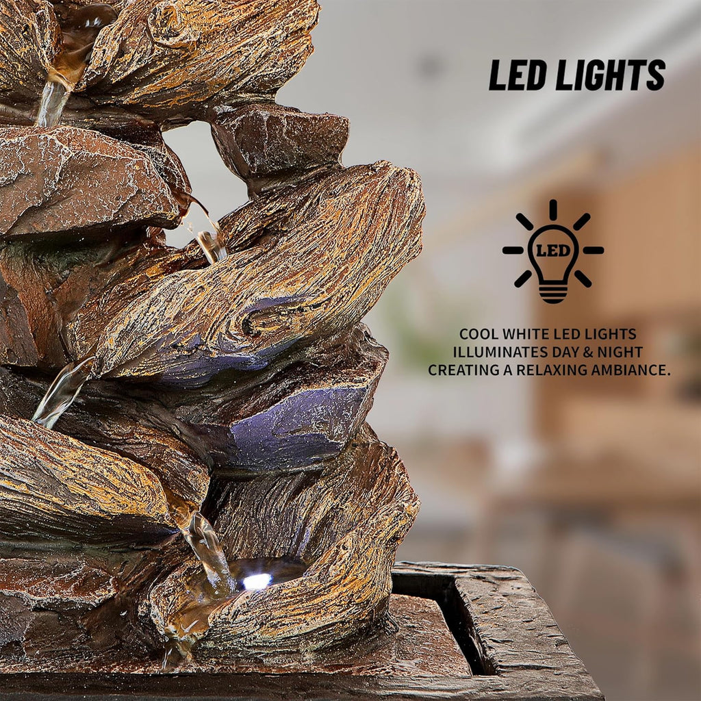 Father'sDen Collection 11-inch Waterfall Fountain Indoor - Tabletop Water Fountain - Indoor Fountains and Waterfalls with Soothing Sounds & In-Pot LED Light Enhancement