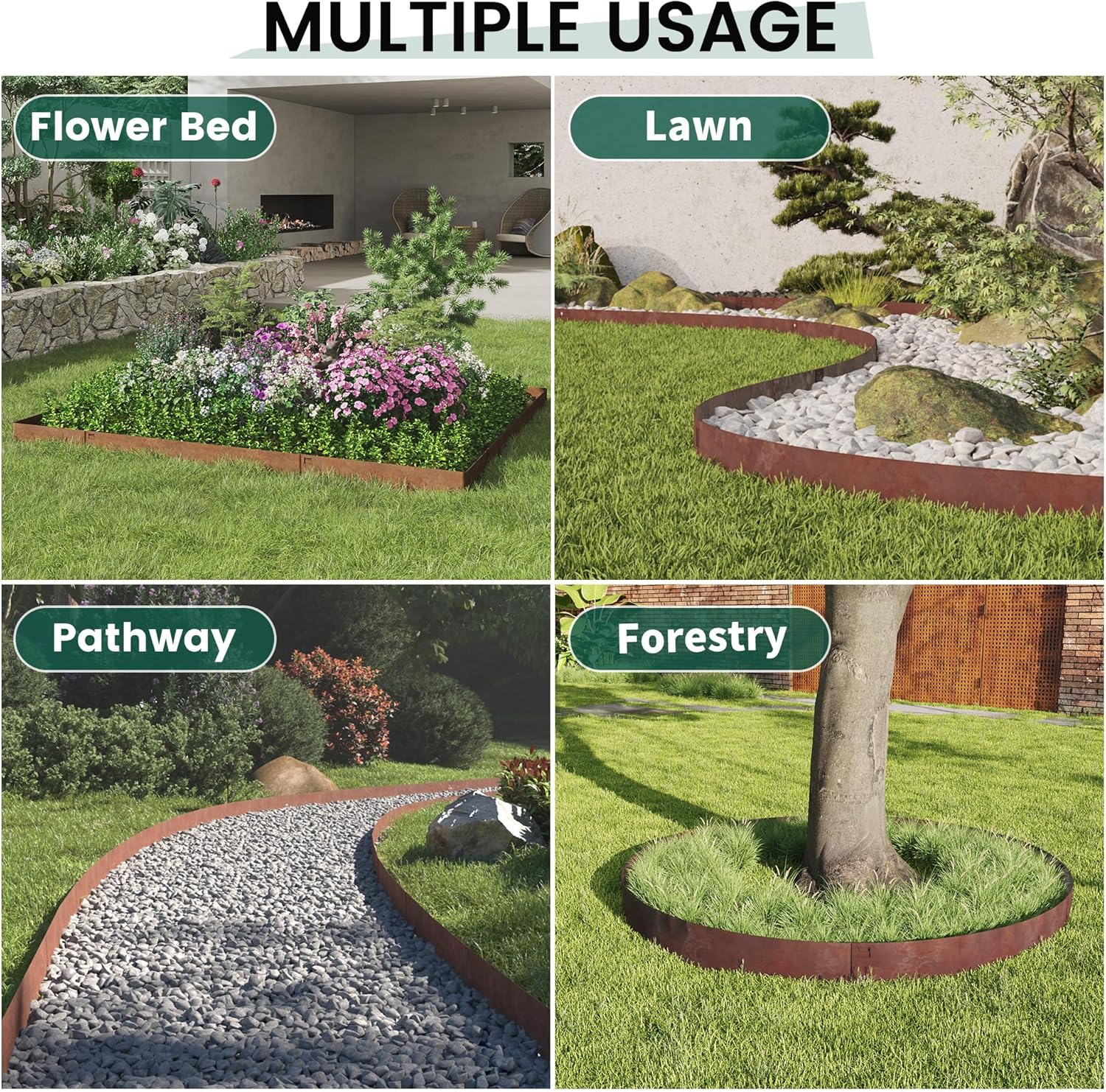 Corten Steel Rust Landscape Edging Border, 5 Pack 42”L x 7”H Weather Resistant Bendable Metal Garden Lawn Edging for Landscaping, Yard Pathway (16.5 Ft Total)