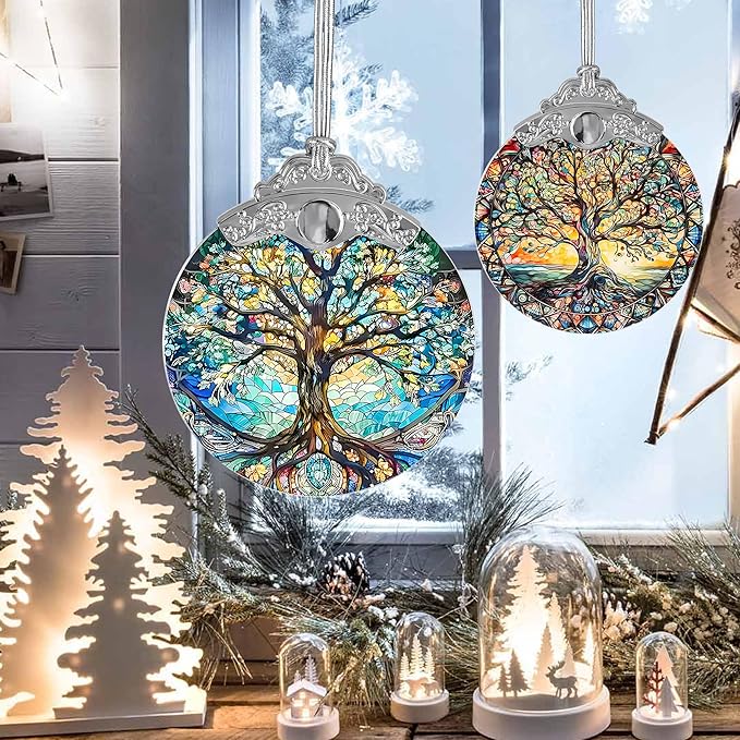 Tree of Life Stained Glass Suncatcher - Holidays & Christmas Tree Ornament, Decor & Gifts