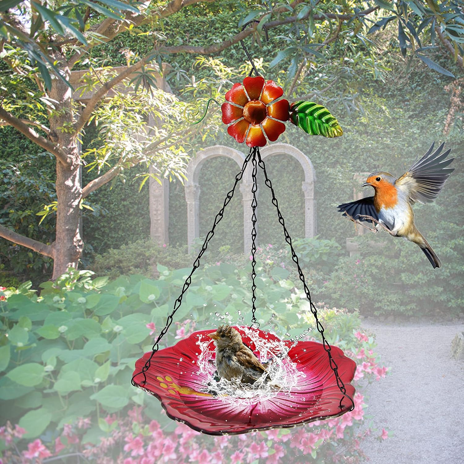 Hanging Bird Bath Glass BirdBath Hummingbird Outdoor Bird Feeder Garden Yard Decorations