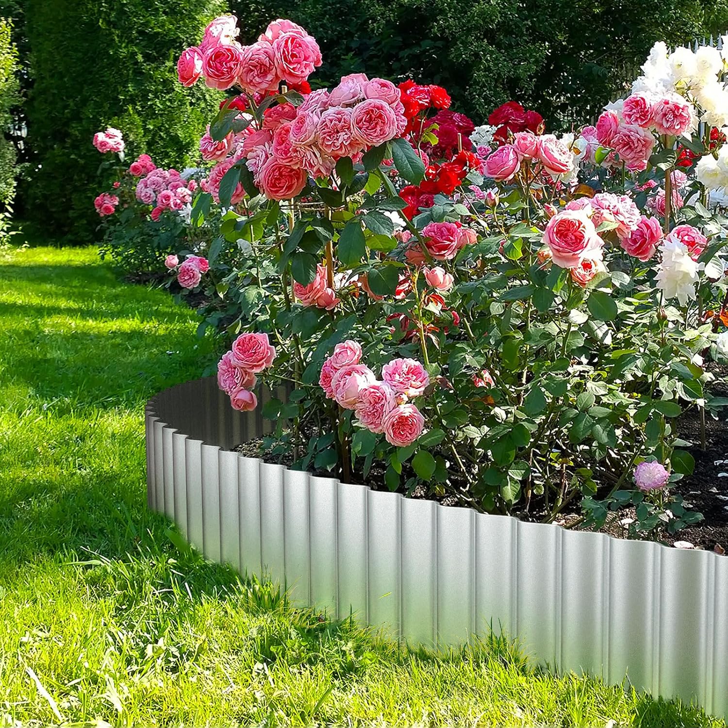 LAVEVE Corrugated Metal Garden Edging 6" x 10Ft, Landscape Edging Border for Lawn, Flower Bed, Garden Fence, Paver Edging (Silver)